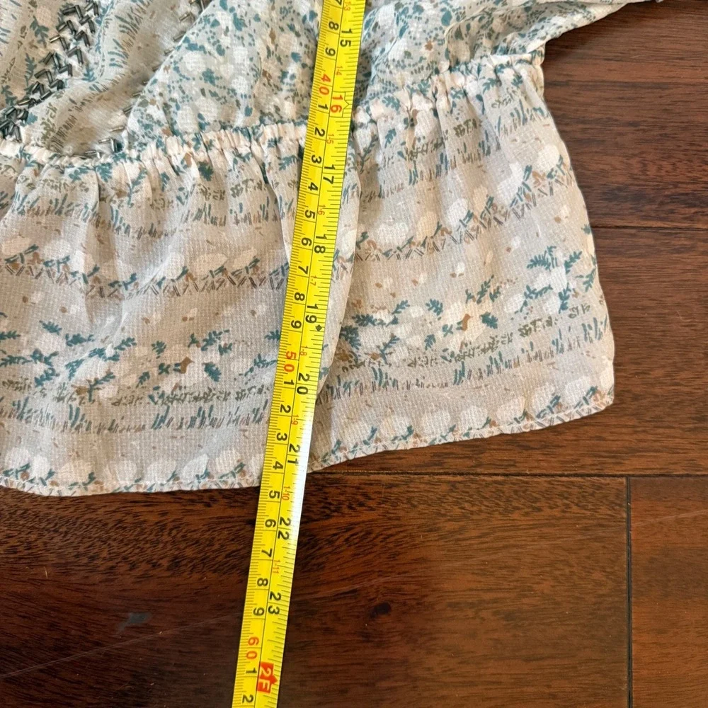 Free People If I Had You Ruffled Blouse M‎ Sheer Boho Floral Long Sleeve Cottage